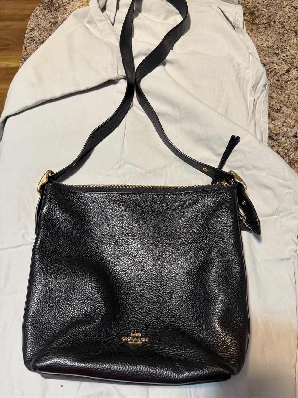 Coach Black Pebbled Leather Crossbody Hobo with Gold Hardware